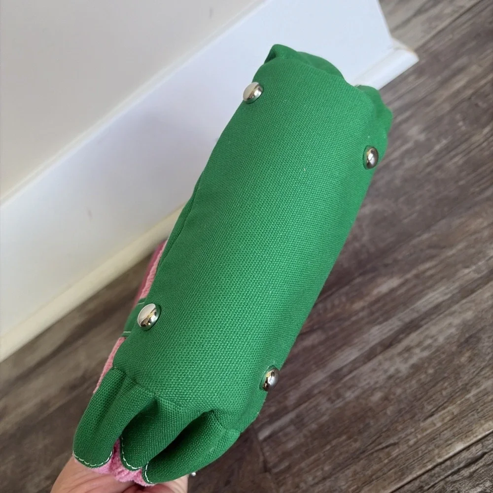 SUNWIN RARE Pink & Green Terry‎ Cloth Small Boatkin style Tote Bag.